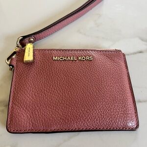 Michael Kors Dusty Rose Pebbled Leather Wristlet Card Holder